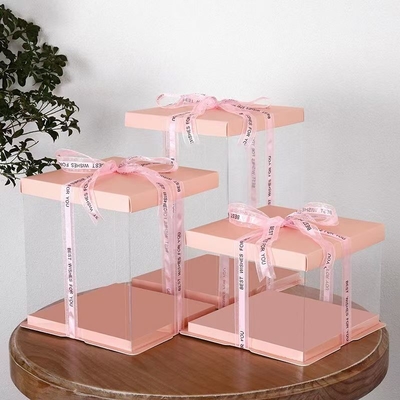 Emballage de gâteau transparent sur mesure, conception de marque, expédition rapide, parfait pour les mariages.