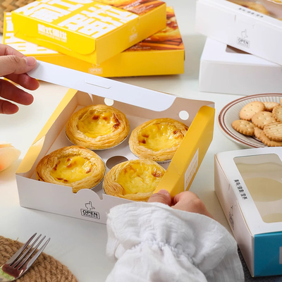 Emballage de tartes d'œufs Boîtes à gâteaux avec imprimante CMYK / Pontone et matériau biodégradable