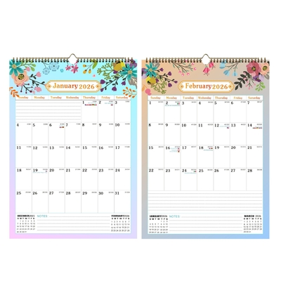 Calendrier murale personnalisé en spirale personnalisé en papier brillant Ajouter des dates et des événements personnels