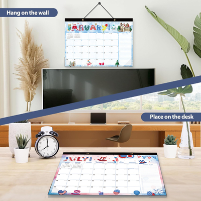 Type de papier brillant Calendriers muraux personnalisés 12 x 12 pouces Voir mensuel
