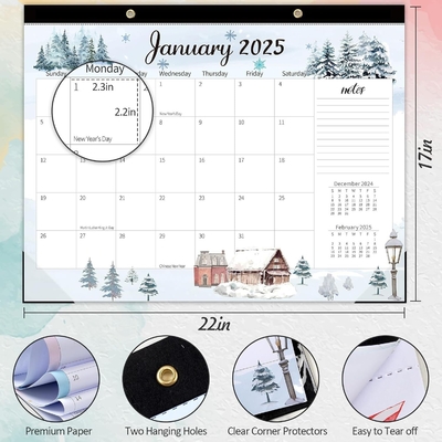 Fin du mois Décembre Calendrier murale personnalisé Spirale liée et personnalisable